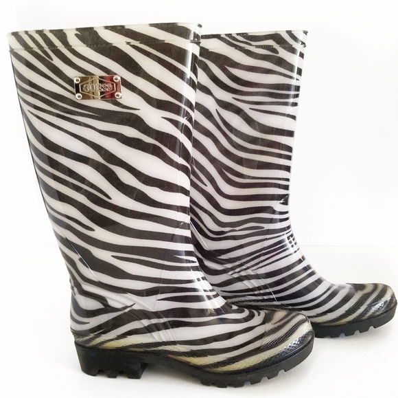 Guess Shoes - Guess Zebra Print Rubber Rain Boots Size 8